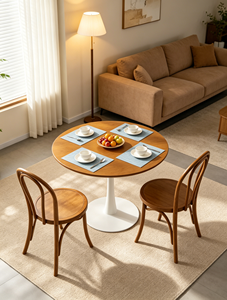 Mesa de Comedor Redonda de Madera Clara con Base de Pedestal Único, Estilo Tulipán, Ideal para Espacios Pequeños, Mesa de Desayuno o Café - Product Image 5