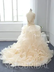 Manufacturer To Provide High Quality Custom Made Ruffle Deep V Neck Ball Gown Bridal Wedding Dress