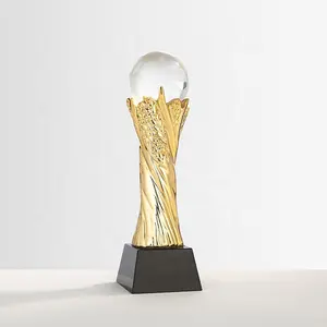 MH-J177 logotipo personalizado futebol óptico de vidro de ouro troféu troféia resina cristal troféu