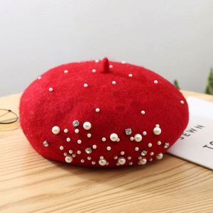 Boina de Lana para Mujer, Color Sólido, con Pedrería y Perlas, para Invierno, en Oferta - Product Image 5