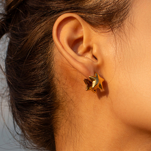 Boucles d'oreilles double face étoile cœur pour femmes Papillon carré goutte d'eau Boucles d'oreilles en acier inoxydable Bijoux plaqué or - Product Image 2