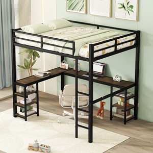 Lit superposé multifonctionnel en fer forgé avec table en dessous, adapté aux petits appartements, cadre de lit en métal à deux niveaux, pour la maison - Product Image 1