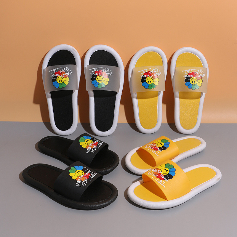 Custom Slippers Women Smiling Face Sun Flower Soft Sole Non-slip Wear-resistant Summer Beach Shoes