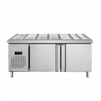 Table de préparation réfrigérée commerciale multifonctionnelle en acier inoxydable portable et personnalisable pour la présentation de salades et la conservation des aliments congelés