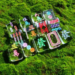 <b>Clear</b> Crystal Epoxy <b>Resin</b> Western-style Reusable Square Mahjong Keychain DIY Handmade Craft Summer Color Charm for Gift Giving - Product Image 2