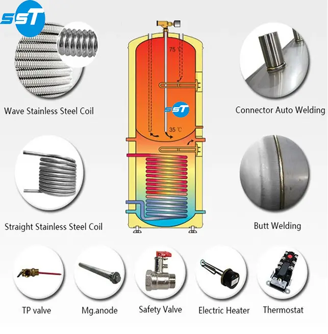 SST 뜨거운 판매 SUS304 열 펌프 가정 온수기 탱크 주문 수용량 100L-600Lhot 물 보일러