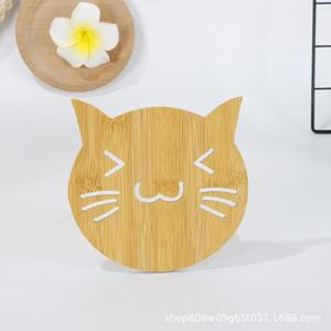 Lingyue Wooden <b>Cat</b> Coaster Natural Wood Color Cartoon Shape Heat Insulating <b>Mat</b> For Teacup Coffee Cup Desktop Use - Product Image 2