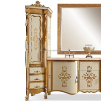 Armoire royale européenne en bois massif sculpté classique Console de table d'appoint de salle de bain en marbre français antique pour meubles de salon