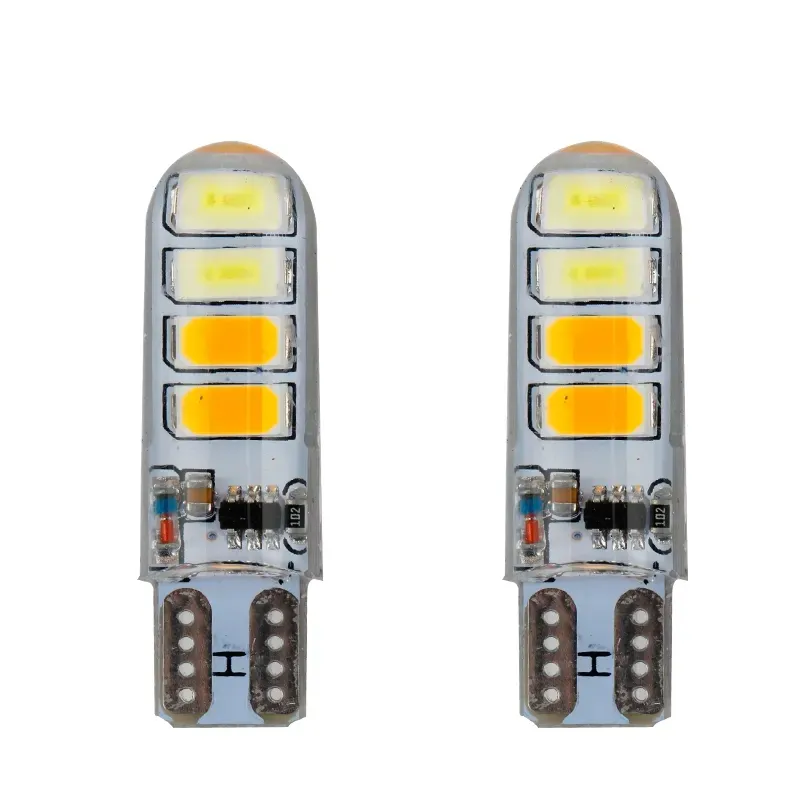 Silicone Gel LED T10 8SMD 5630 Dual Color Flash White Amber Blue Bulb W5W Car Strobe Clearance Width lamp Side Door Maker Light