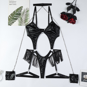 <b>Sexy</b> Metal Chain Hanging Neck Hollow-out Lingerie <b>Set</b> New Arrival Temptation One-Piece <b>Bra</b> Brief <b>Set</b> - Product Image 5