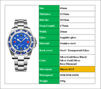 Montre de luxe pour homme avec mouvement automatique Miyota 8215, cadran coloré en saphir, lunette sertie de diamants, style casino poker, motif personnalisé