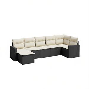 Conjunto de Sofás de Jardín Negros de 7 Plazas, Muebles Modernos de Mimbre y Ratán para Terraza o Patio - Product Image 1