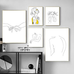 Póster Nórdico de Dibujo de Mujer, Impresiones Modernas en Lienzo, Arte de Pared, Cuadro de Pared de Chica Amarilla - Product Image 1