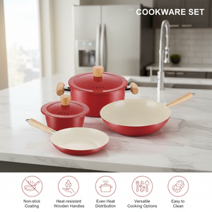 Juego de Utensilios de Cocina Antiadherentes de Cerámica de Alta Calidad, Color Rojo de la Suerte, 6 Piezas, Fácil de Limpiar, Versátil, con Olla Saludable - Product Image 3