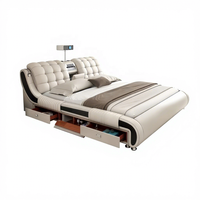 Lit doux inclinable réglable en bois blanc crème pour deux enfants avec grand lit d'appoint, design moderne assemblé