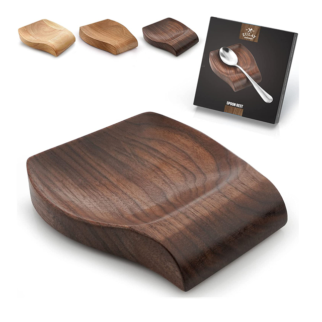 Гладкая Подставка для ложки из орехового дерева С нескользящими силиконовыми ножками