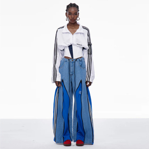 IHOOV Deconstruct Zipper Stripe Denim Pants Blue Wide Leg Jeans para mujer - Product Image 1