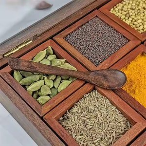 Square Wooden Spice <strong>Box</strong> Storage <strong>Box</strong> Spice Holder for <strong>Kitchen</strong> Glass Top with Spoon Wood Display Shelf - Product Image 5