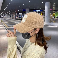 Casquette de baseball en polaire noire et beige avec visière brodée, chapeau décontracté chaud pour femmes, automne-hiver