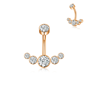 Anneau de nombril en acier inoxydable 316L 14G avec filetage interne en forme de T, serti de CZ, plaqué or 18 carats, prêt à être expédié - Product Image 2