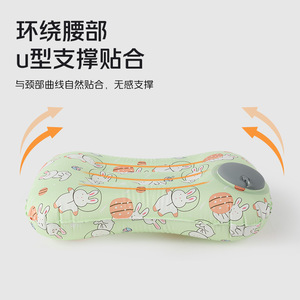 Oreiller de voyage en soie glacée en forme de U, support de cou portable, gonflable par pression, pliable, motif animal, polyester - Product Image 2