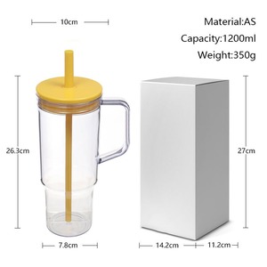 1200ml Clear Plastic Eco-Friendly Travel Mug with Lid and Straw Type - Product Image 2