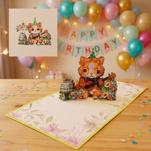 Carte pop-up 3D Joyeux Anniversaire Chat Guitare, artisanale, en papier vietnamien, design personnalisé, décoration de maison pour Thanksgiving, meilleures ventes - Product Image 4