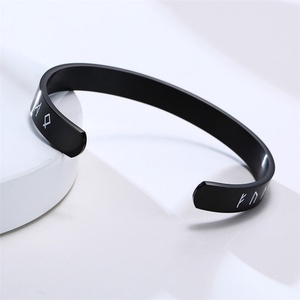 High-end Stainless Steel <b>Cuff</b> <b>Bracelet</b> <b>Silver</b> Color logo Custom Engraved Grease Black Oil Open <b>Bracelets</b> - Product Image 5