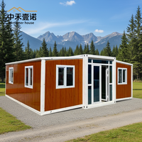 Maisons conteneurs préfabriquées de luxe extensibles en panneaux sandwich avec 2 chambres, design moderne pour usage hôtelier, à vendre