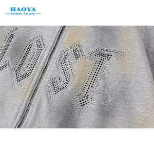 Người Đàn Ông Của Heavyweight Hoodie Áo Mới Chất Lượng Cao Thời Trang Đường Phố Rhinestone Rửa Dây Kéo Phức tạp Rắn In Phai Bị Mất Thiết Kế - Product Image 3