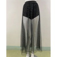 Hot Women's taille haute brillant Pack Hip dentelle longue jupe en tulle en maille plissée avec culotte