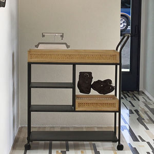 Modern Home <strong>Service</strong> bar <strong>Cart</strong> with Rattan Basket with Wheel Rack Kitchen Mobile <strong>Cart</strong> - Product Image 3