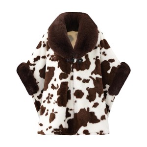 Cape de luxe pour femme à motif vache, col à revers doux, châle en fausse fourrure de lapin, cape ouverte sur le devant pour sorties décontractées et dîners - Product Image 3