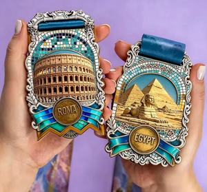 Concevez votre propre médaille de sport en émail doux 3D en alliage de zinc plaqué or personnalisé de 10cm pour la finition de la course de natation Marathon Taekwondo - Product Image 2