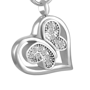 Aço inoxidável Cremação Urna para Cinzas Animal Coração-shaped <span class=keywords><strong>Butterfly</strong></span> Memorial Urn Pendant Colar Encantos Osso Ash Pendant - Product Image 5