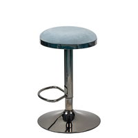Tabouret de bar moderne sans dossier en tissu lin bleu clair, siège rond, réglage de hauteur par vérin à gaz, pivotant, pour cuisine