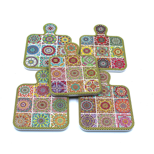 Planche à découper en céramique à motif mandala bohème avec poignée, <span class=keywords><strong>plateau</strong></span> <span class=keywords><strong>de</strong></span> service décoratif en forme <span class=keywords><strong>de</strong></span> carreau pour la <span class=keywords><strong>cuisine</strong></span> - Product Image 6