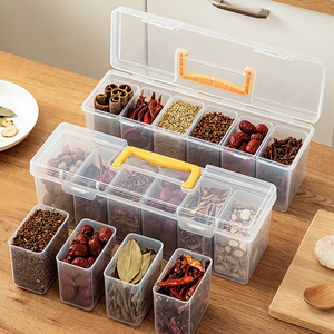 6 Grids Sealed Plastic <b>Storage</b> <b>Box</b> With Handle Portable Large Capacity Spice <b>Storage</b> Container Clear Kitchen Organizer - Product Image 3
