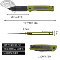 Couteau pliant à pointe tombante KS7205, lame droite 20,8 cm, camping en plein air, lame D2, alliage d'aluminium + manche G10, OEM