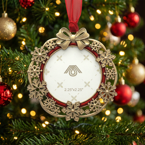 Round Metal <b>Christmas</b> Ornament with Snowflake Design 2.25x2.25 Inch Red and champagne Finish Traditional Style Indoor Decor - Product Image 3