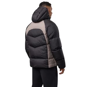 Veste matelassée à capuche pour homme, noire et gris pierre, avec blocs de couleur, fermeture éclair intégrale, isolée, coupe-vent et thermique, pour l'hiver - Product Image 2
