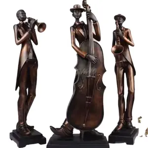 Популярная индивидуальная декорация дома Современная фигура музыканта, литая латунная скульптура, в натуральную величину, бронзовая группа, мужские статуи