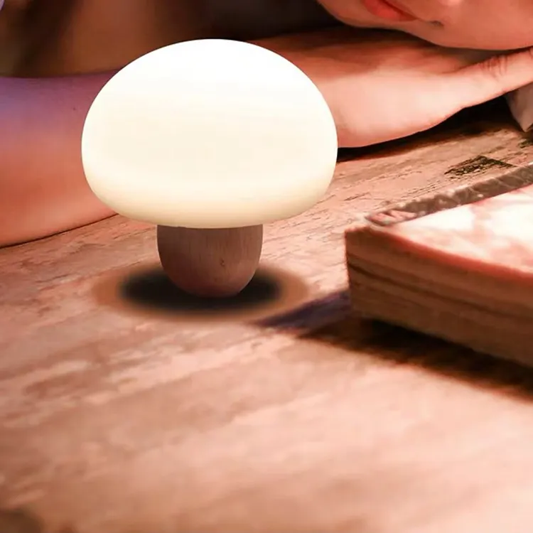 LED Touch Multi colors Kid Night Light Flashing USB Silicone Night Lamp wooden mushroom plug in led light