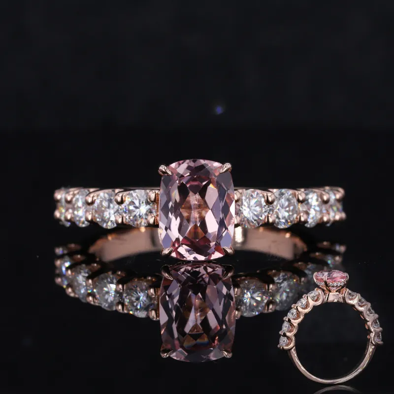 Starsgem — bague de mariage ornée de diamant, solitaire avec mwanite rose 585, bijou rond en or 14k