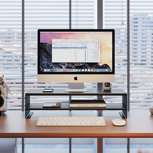 Desktop Monitor Stand 2 Tier Storage Shelf For Office Desk Organization Rectangle Shape Standing Type Multi Purpose - Product Image 3