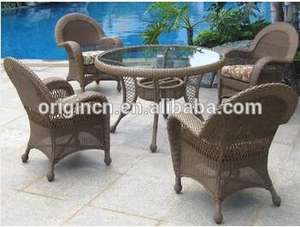 Ensemble de meubles de jardin en rotin rétro, design unique avec pieds incurvés, résistant à l'eau, fauteuil et table ronde pour salle à manger - Product Image 2