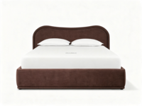Lit plateforme rembourré sculptural FERLY, design incurvé, mobilier de chambre moderne