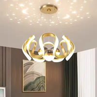 Lustre LED moderne ciel étoilé, projecteur lune et étoiles, suspension spirale à 3 anneaux, luminaire de luxe pour salle à manger, chambre et chambre d'enfants