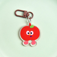 Porte-clés en acrylique avec motif imprimé de personnages d'animaux et de fruits de dessins animés mignons pour accessoire de sac à main