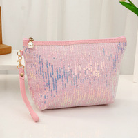 Trousse de maquillage portable de grande capacité, brodée de paillettes, avec fermeture à glissière, haut de gamme, étui à cosmétiques magique en pierre